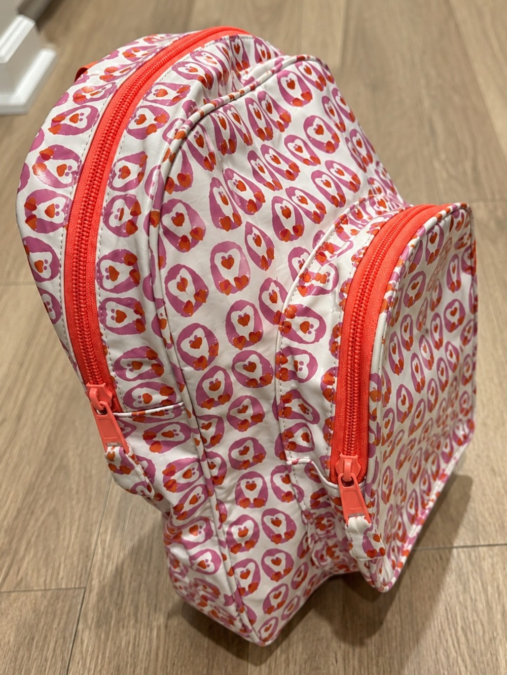 Roller Rabbit Cotton Canvas Poly Coated Backpack BAG Monkeys Hearts Love $72